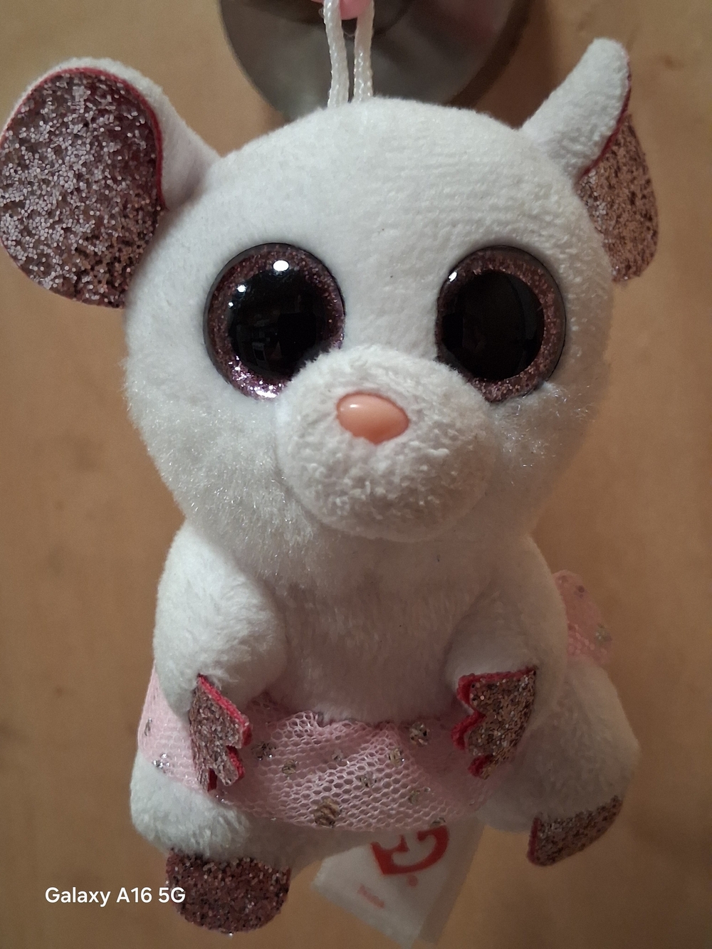Ty White and Pink Sparkle Plush Mouse